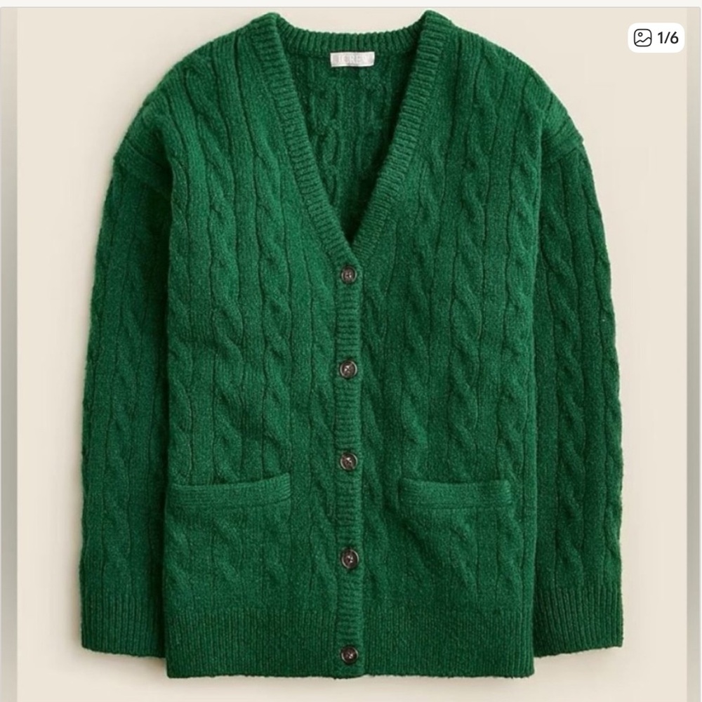 J. Crew Forest Green Cable Knit Cardigan NWOT
